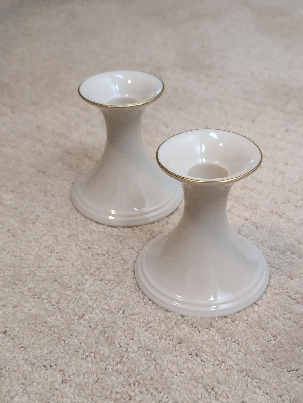Elegant Lenox Cream Ceramic Candleholders with Gold Trim Special Vintage